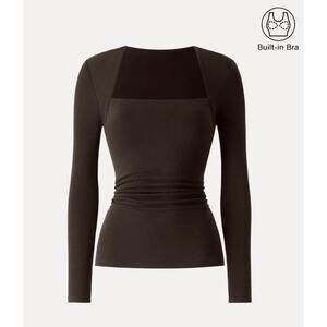 OGL Top Size L NEW ProWarm Angular Square Neck Side Ruched Brami Espresso Brown